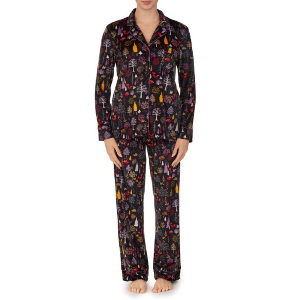 Women's Plus Traditional Stretch Velour Long Sleeve Notch Collar PJ